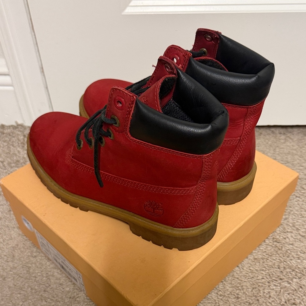 Timberland Red and Black Nubuck Lace-Up Boots